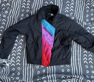 De colección 80’s Aspen Mujer’s Arco Iris Borde Frontal Cremallera y Snap Talla Grande Esquí Puffer Foto 1 de 4