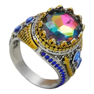Huge Rainbow Cubic Zirconia Silver Plated Detailed Statement Ring Size 11 4️⃣ - Picture 1 of 6