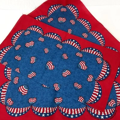Vintage patriotic heart bunting red white blue print 3 bandana fabric squares - Image 1 of 4