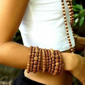 Natural Rudraksha bracelet stretchable 2 pieces 8 mm beads size - Picture 1 of 2