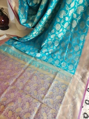 Mujeres Diseñadora Katan Benarasi Sari Indio Bollywood Boda Con Nueva Blusa Foto 1 de 4