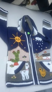 Kids Ethic Alpaca Cotton Knit Handmade In Ecuador Zip Hood Sweater Jacket Size 6 - Picture 1 of 5