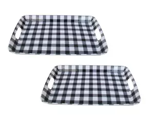 2-Pack Black White Buffalo Plaid Melamine Rectangle Serving Trays 18.5" x 13.2" - Picture 1 of 3