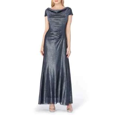 Tahari ASL Navy Metallic Cap Sleeve Cowl Neck Gown Size 14 - Изображение 1 из 4