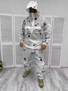 Tactical Ghillie Suit Jacket and Pants with Zipper White Camouflage for Hunting - Picture 1 of 24