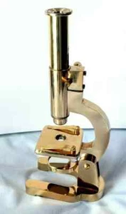 Antique Vintage Solid Brass Microscope Student Microscope 7 Inches Shiny Brass - Picture 1 of 8