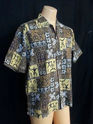 Hawaii Lotus Men Shirt Top Dox Revel Brown Gold White Floral Tribal Warriors M - Image 1 of 4
