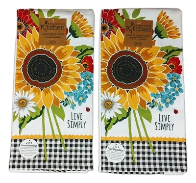 Set of 2 LIVE SIMPLY Sunflower Charm Terry Kitchen Towels by Kay Dee Designs - Image 1 of 2