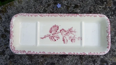 ANCIEN PORTE-BROSSES, PORTE-SAVON EN FAÏENCE - DÉCOR MÛRES VIEUX ROSE - Photo 1/4