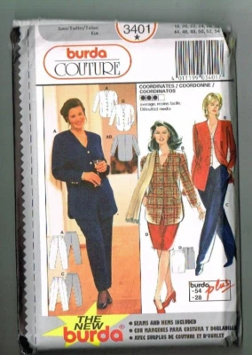 Burda 3401 Couture Pattern Coordinates Jacket Pants Skirt SZ 18 to 28 Uncut OOP - Image 1 of 2