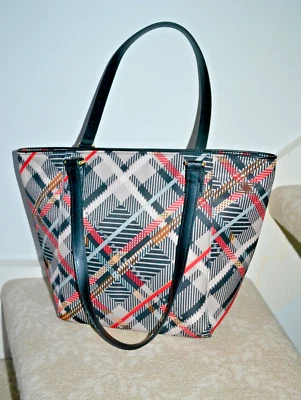 NUEVO CON ETIQUETAS $168 VERA BRADLEY Pequeño ELLA TOTE Sophia Cuadros Taupe Naranja Borde de Cuero Negro Foto 1 de 4
