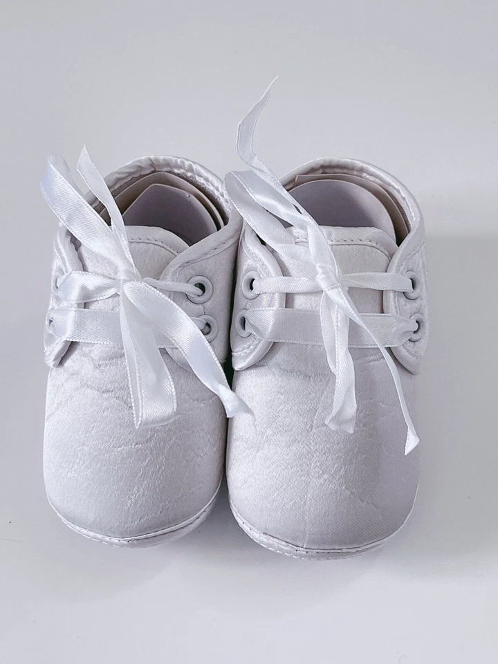 Zapatos Baby Shower Niño Niñas Encaje Bautizo Formal Fiesta Satén Blanco Puro  Foto 1 de 4