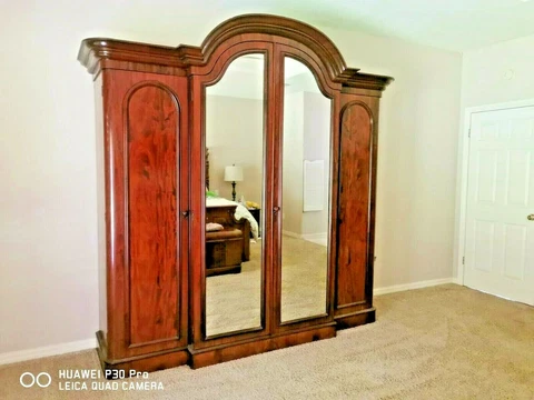 Large Antique 18th Century Mirror Beautiful Mahogany Linen Press Huge Impressive Cover