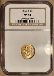 1857 NGC MS60 Liberty Head Gold Quarter Eagle $2,50 - Foto 1 di 2