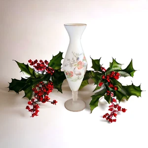 🌟 Vase gefasst Satin Empoli Stil handbemalt weiß floral gedrehter Stiel vergoldet - Bild 1 von 10