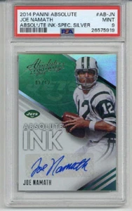 2014 PANINI ABSOLUTE ABSOLUTE INK SPECTRUM SILVER JOE NAMATH AUTO /5 PSA 9 POP 1 - Picture 1 of 2