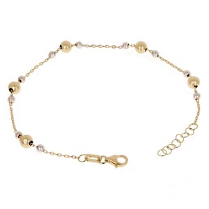 Bracciale Italiano Perline Tripla Palla Oro Giallo e Bianco 14k 8" 5mm 2 grammi - Foto 1 di 5