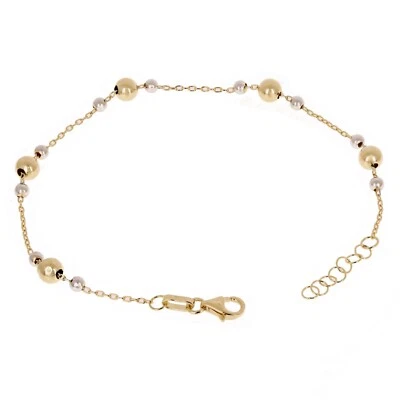 Italian 14k Yellow & White Gold Triple Ball Bead Station Bracelet 8" 5mm 2 grams - Image 1 of 4