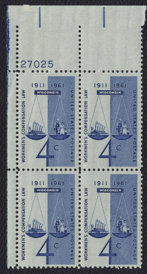 #1186 4c Workmen's Compensation Law, Plate Block [27025 UL] **ANY 5=FREE SHIP** - Image 1 of 1