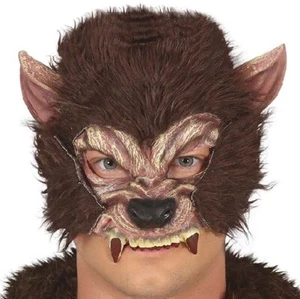 Halloween Fancy Dress Adult Half Face Werewolf Wolf Brown Face Mask New fg - Picture 1 of 10