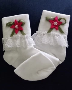 New Gift Handmade Girl White Bead Pink Flower Socks Size 8-9.5 - Picture 1 of 2