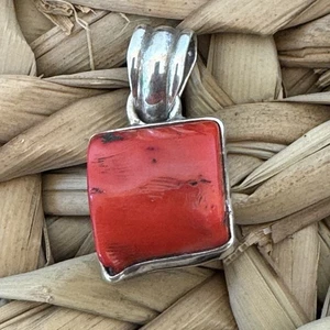 925 Sterling Silver Pendant Coral Gemstone Pendant Small Charm Handmade Pendant - Picture 1 of 5