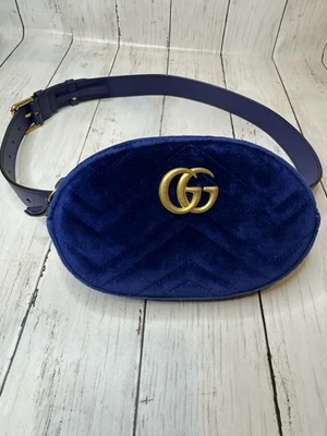 Bolso Cinturón Gucci GG Matelasse Azul Terciopelo 85/34 Correa Original Y Certificado de Autenticidad Foto 1 de 4