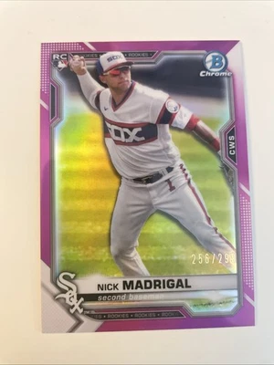 2021 Bowman Chrome Nick Madrigal Fuchsia Refractor #/299 RC Rookie #7 Card - Image 1 of 2