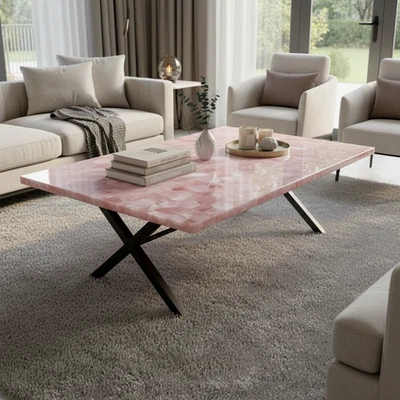 Rose Quartz Crystal Table – Premium Pink Gemstone Table Top – Designer Home Deco - Image 1 of 4