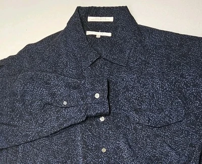 Perry Ellis Silk Navy Blue Flowers Long Sleeve Shirt Mens Size Large - Image 1 of 4