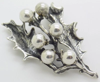 Винтажное итальянское рождественское украшение ручной работы из настоящего серебра миниатюра Holly - Изображение 1 из 4