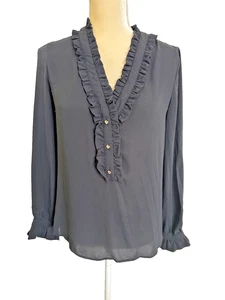 Blusa CLAUDIE PIERLOT Negra de Gasa 38 Volantes Nudo Dorado Botones Top - Imagen 1 de 7
