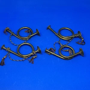 4er Set Vintage Messingoptik Waldhorn Ornamente Weihnachtsdeko 5" L x 2 1/8" T - Bild 1 von 12