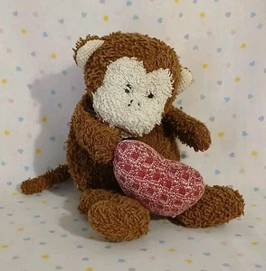 Vintage Russ Home Buddies Brown Monkey Terry Cloth Beanbag Plush 6" Heart - Picture 1 of 7