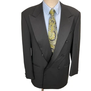 ARMANI Tuxedo Jacket Mens 40R Double Breasted Black Wool Satin Italy - Picture 1 of 15