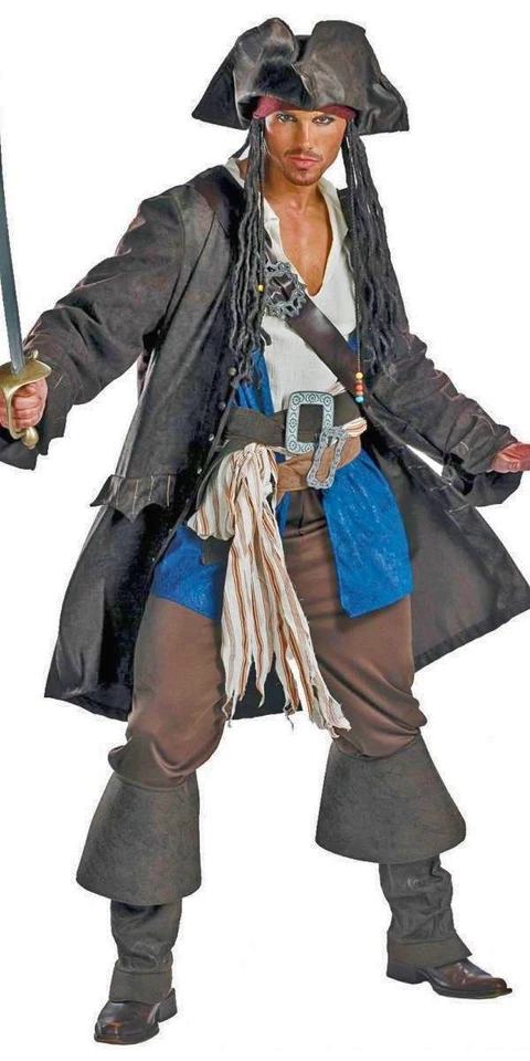 Mens Pirates Of The Caribbean Fancy Dress Deluxe Captain Jack Sparrow Costume - Image 1 of 3