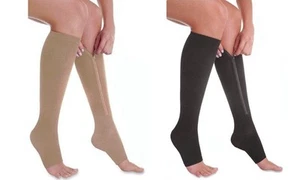Zipper Compression Socks Calf Knee High Open Toe Compression Stocking- 1 Pair - Picture 1 of 10