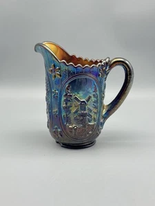 Vintage Imperial Lila Karneval Glas Windmühle Krug Blau Schillernd - Bild 1 von 7