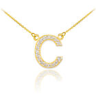 Collier pendentif en or jaune 14 carats lettre « C » initiale 17 diamants cadeaux parfaits