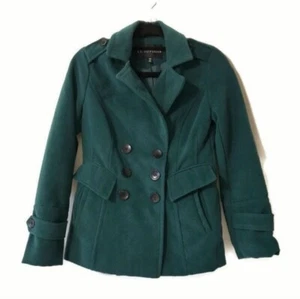 Xs size 0 dark forest hunter emerald green peacoat pea coat trenchcoat - Picture 1 of 10