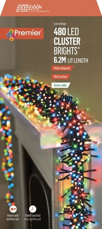 Premier 480 LED Cluster Indoor Outdoor Multi-Action  Christmas Tree Lights MULTI - Image 1 of 1