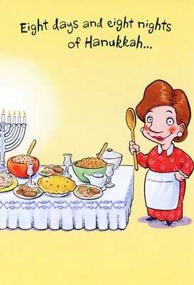Funny HAPPY HANUKKAH Card, NOSH FEST Woman Dinner Table by Hallmark + Envelope - Image 1 of 4