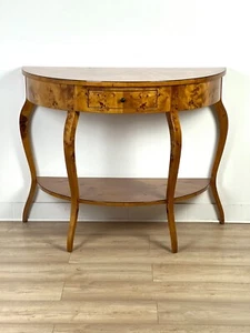 Biedermeier Konsolentisch halbrund mit gebogenen Beinen, Birkenwurzel-Furnier - Bild 1 von 6