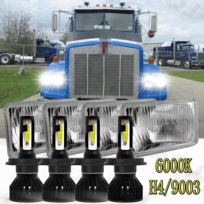4X 4x6" LED Headlights For Kenworth T800 T400 T600A W900 Freightliner Classic XL - Image 1 of 4