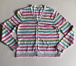 Pendleton V-Neck Striped Cardigan Sweater Button Front Pink Green Women’s Small - Picture 1 of 7