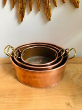 Vintage Trio of Copper Pots/Planters with Riveted Brass Handles