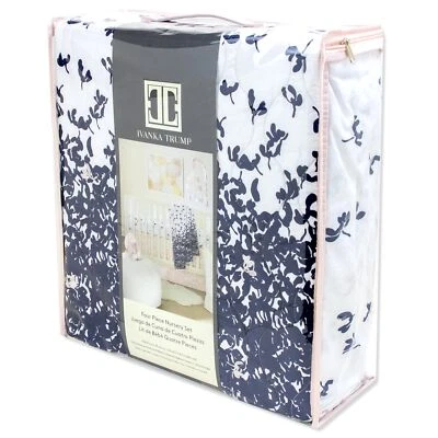 4pc Nursery BABY Crib Bedding Set Pink/White/Navy & Plush Bunny by Ivanka Trump - Image 1 of 4