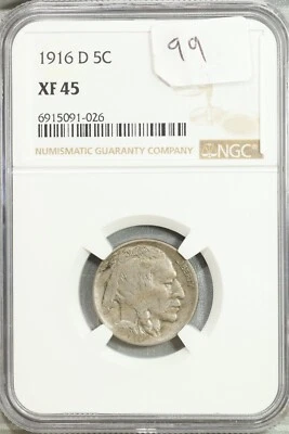 1916 D Buffalo Nickel 5c NGC XF 45 Extra Fine #1-026 - Image 1 of 2