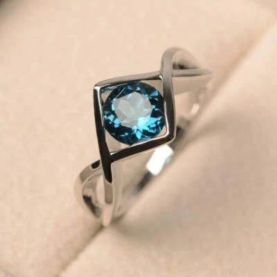 Real London 2.8CT Round Cut Blue Topaz Promise Fine Anniversary 925 Silver Rings - Image 1 of 4