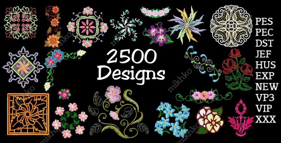 MACHINE EMBROIDERY DESIGNS - 2500 QUILT BLOCKS, BORDERS, CORNERS, FLORAL DESIGNS - image 1 of 1
